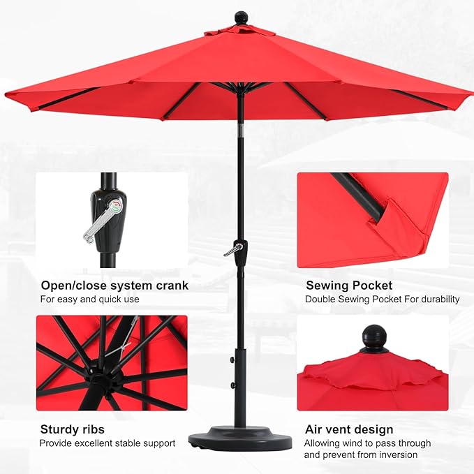 ABCCANOPY 7.5FT OutdoorPatio Umbrella, UV Protection Table Umbrella w/Crank for Easy Set Up, Suitable for Garden, Lawn, Deck & Backyard (Red)