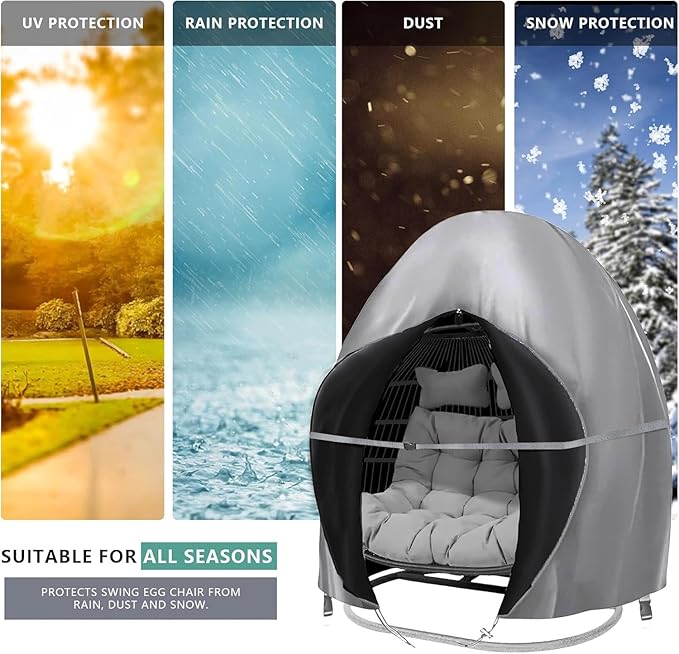Patio Egg Chair Cover, 91x80 Inches, Extra Large Double Egg Chair Cover for Outdoor Furniture, Large Swing Hanging Egg Chair Covers Waterproof, Anti-UV, Dust-Proof(Grey)