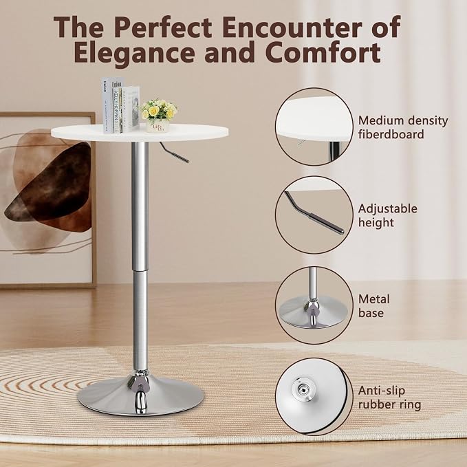CLATINA Round Bar Pub Tables Set of 10, 26-36" Height Adjustable Bistro Table with Metal Base, 360° Swivel High Top Cocktail Table for Home Kitchen Party Drink Restaurant Wedding Cafe Reception, White
