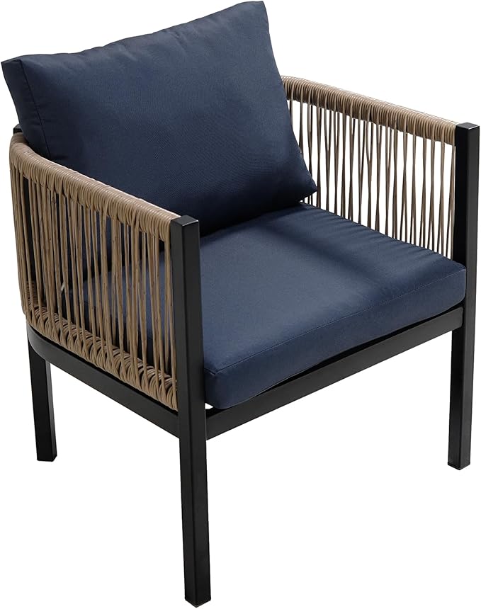 4 Piece Patio Conversation Set, Multi-Person Outdoor Sofa Combination with A Tempered Glass Table, Suitable for Garden, Backyard and Balconies (Dark Blue/064)