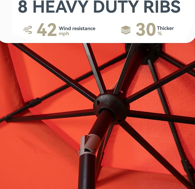 GREEN PARTY 10ft Patio Umbrella with Solar Lights, Auto-Tilt Lighted Market Table Umbrellas with Crank, 8 Sturdy Ribs & 1.5" Pole outdoor umbrellas for Patio Garden Deck Backyard Pool, Orange Red