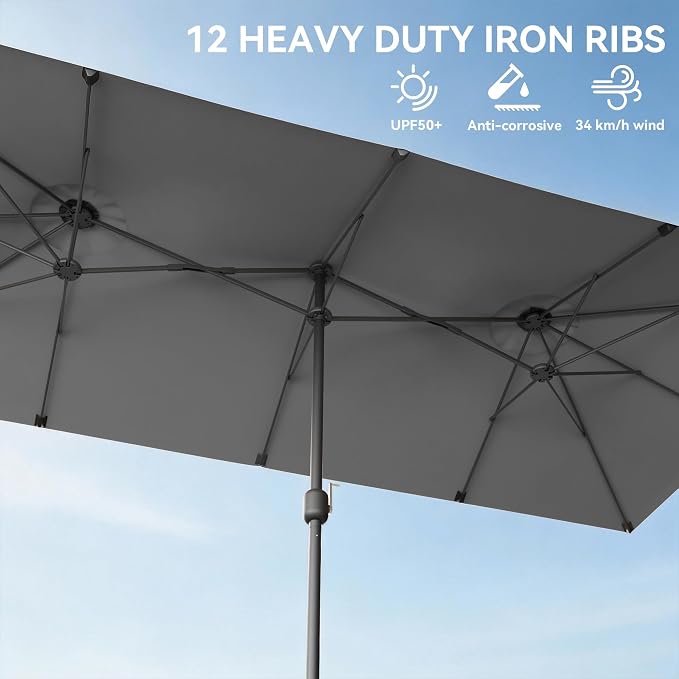 10 PCS Outdoor Patio Dining Set with 13.6ft Double-Sided Patio Umbrella,Patio Table and Chairs Metal Outdoor Patio Furniture Set,Dining Table Set with 8 Chairs,Grey
