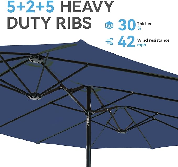 GREEN PARTY 15 ft Rectangular Patio Umbrella with Base Included, Large Double-Sided Outdoor Table Umbrella with Crank, 1.9" Pole UPF 50+ UV Resistant for Pool Deck Backyard Garden, Navy Blue