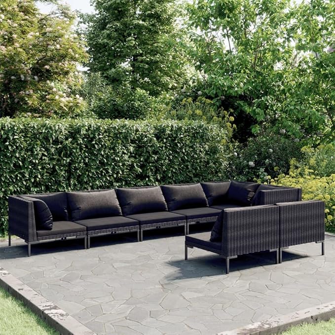 Patio Lounge Set with Cushions,Outdoor Table and Chairs Set,Terrace Conversation Set Furniture,Outdoor Furniture,for Garden,Backyard,8 Piece Poly Rattan Dark Gray