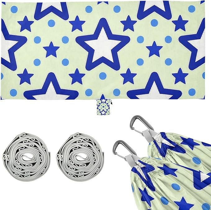 Blue Stars Dot Yellow 330lb Capacity Camping Hammocks with Tree Straps Rope Hammock for Outside Beach Patio Garden Silla hamacas para adultos
