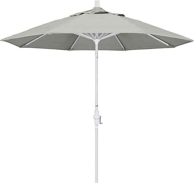 California Umbrella 9' Round Aluminum Patio Umbrella, Crank Lift, Collar Tilt, White Pole, Granite