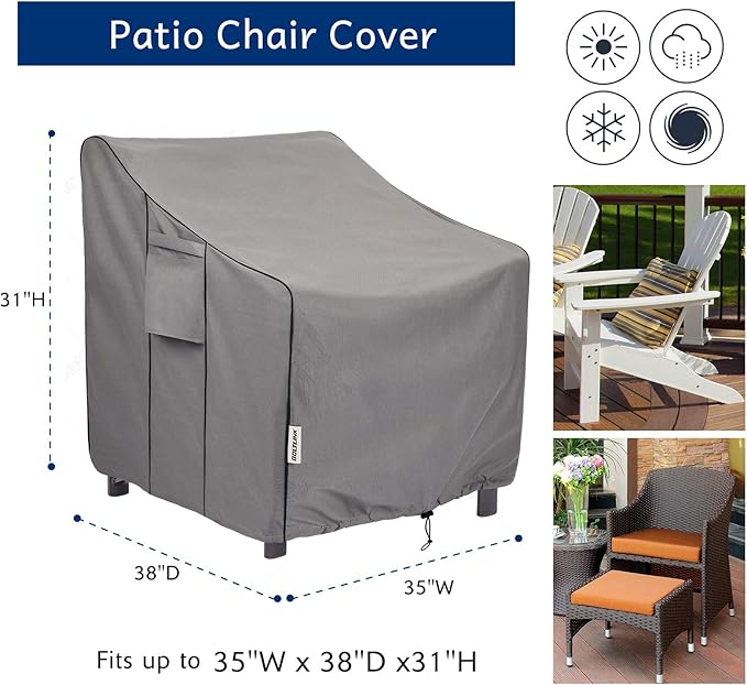 Outdoor Chair Covers Waterproof 2 Pack, Heavy Duty 600D Oxford Fabric with UV Protection, Adjustable Straps & Air Vents, Fits 35"W x 38"D x 31"H Inches Patio Armchairs, Garden Furniture