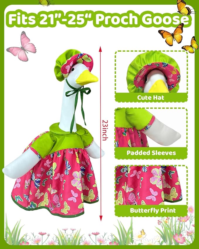 Summer Porch Goose Outfits with Hat, 23" Lawn Cement Goose Clothes for Spring Summer, Patio Yard Garden Geese Decoration Gifts for Mom Grandma