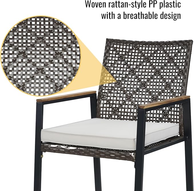 5-Piece Outdoor Patio Furniture Dining Set, All-Weather Rattan Conversation Set with Umbrella Hole, Weather Resistant Table and Chairs for Garden/Backyard Deck (Dark Brown)