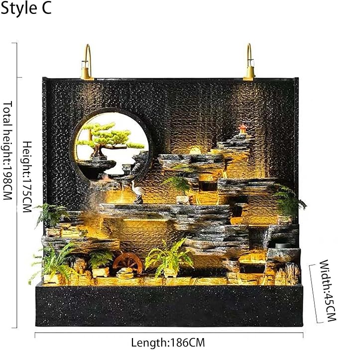 Indoor and Outdoor Waterfall Fountain, Large-Scale Outdoors Fountains, Freestanding, Suitable for Gardens and Courtyards(Model C)