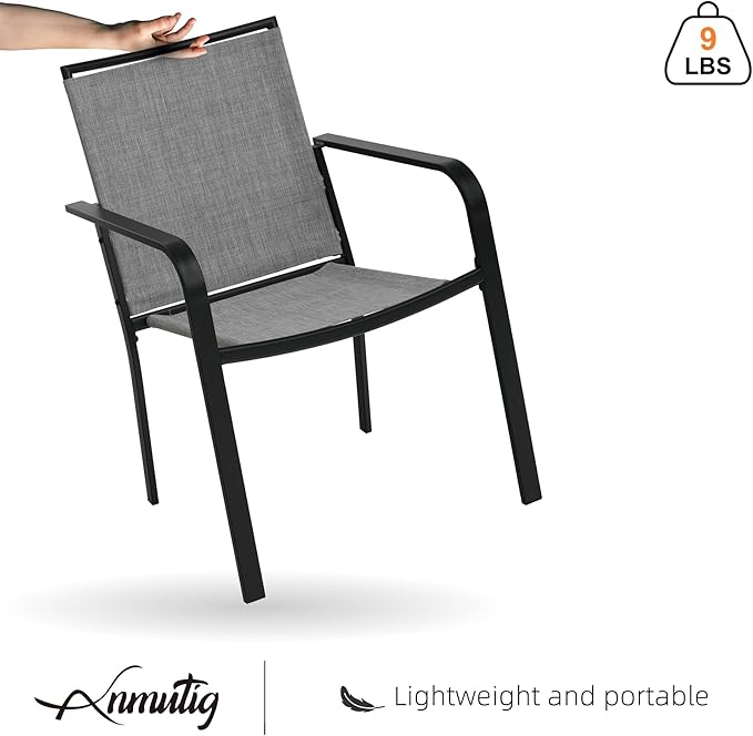 Anmutig Patio Round Table and Chairs Small Outdoor Set with 2 Piece Grey Stackable Chairs and 27.5" Table
