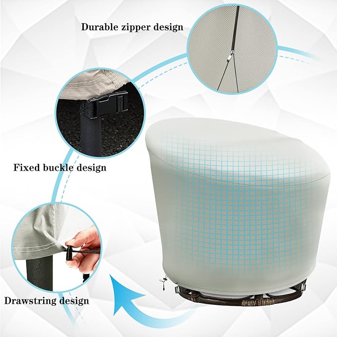 Papasan Chair Cover Waterproof,(for 52in Outdoor Papasan Chairs Covers) Beige, Zipper Design, Easy to Put On and Take Off, Dust Resistant Patio Furniture Seat Covers