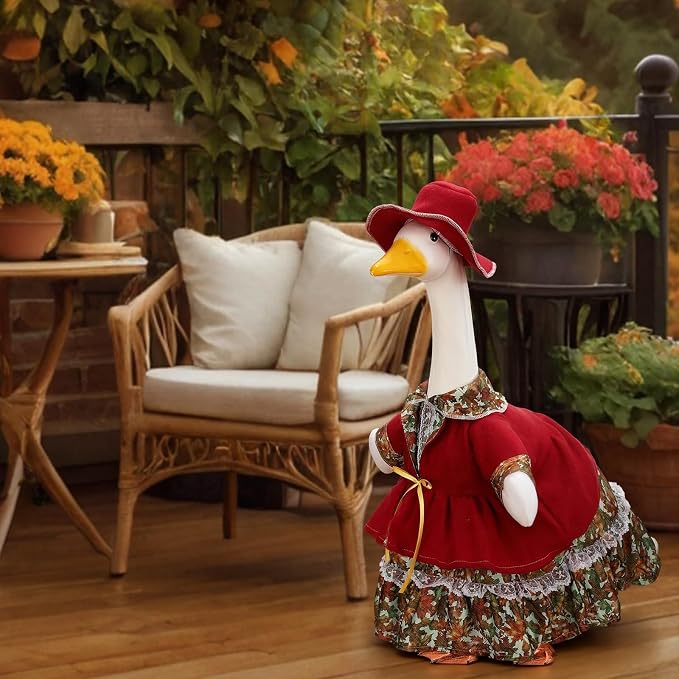 Suzile Fall Porch Goose Outfit Autumn Maple Goose Clothes for 23 Inch Cement or Plastic Geese Costume Dress for Yard Lawn Outdoor Garden Patio Duck Statue Thanksgiving Party Holiday Decor