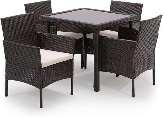 Athena Collection 5 Pieces Patio Furniture Set, Outdoor Patio Conversation Sets with Washable Cushion and Tempered Glass Tabletop, Balcony Furniture for Garden Poolside Balcony