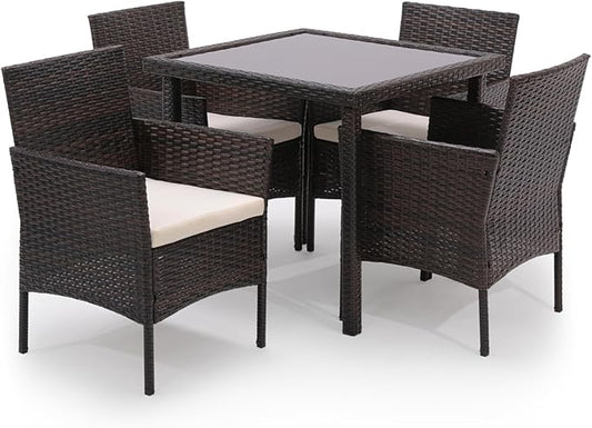 Athena Collection 5 Pieces Patio Furniture Set, Outdoor Patio Conversation Sets with Washable Cushion and Tempered Glass Tabletop, Balcony Furniture for Garden Poolside Balcony