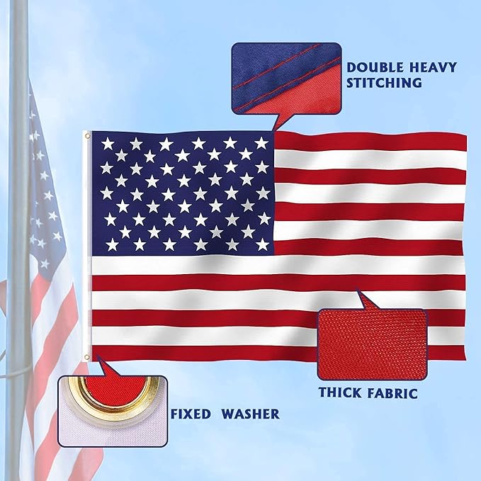 American Flag, Double Sides Priting US Flag 3x5 Ft- Upgrade 3-Ply Longest Lasting USA Flag. Heavy-Duty American Flags with Vivid Color and Brass Grommet for Outdoor & Indoor, Fade & UV Protected