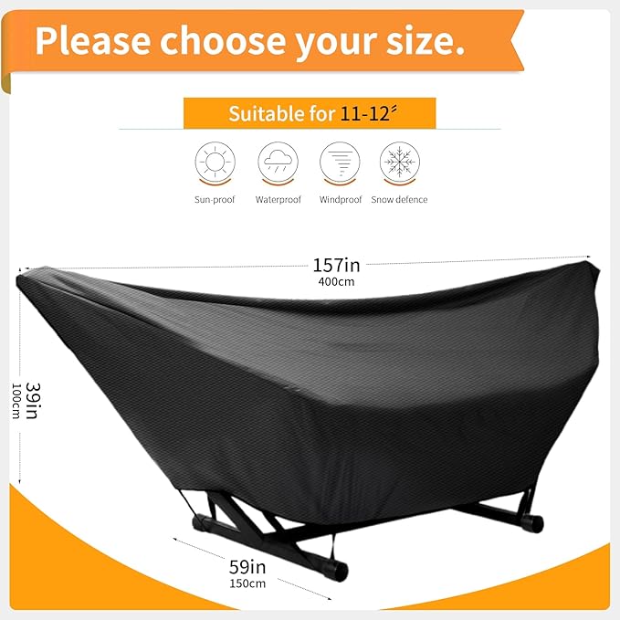 Hammock Cover Waterproof,10-15FT Outdoor Hammock Covers with Elastic Ropes,Adjustable Buckle and Zip,420D Oxford HammockBeds Cover for Garden,Patio,Beach Hammocks Stand (Black, 11-12FT)