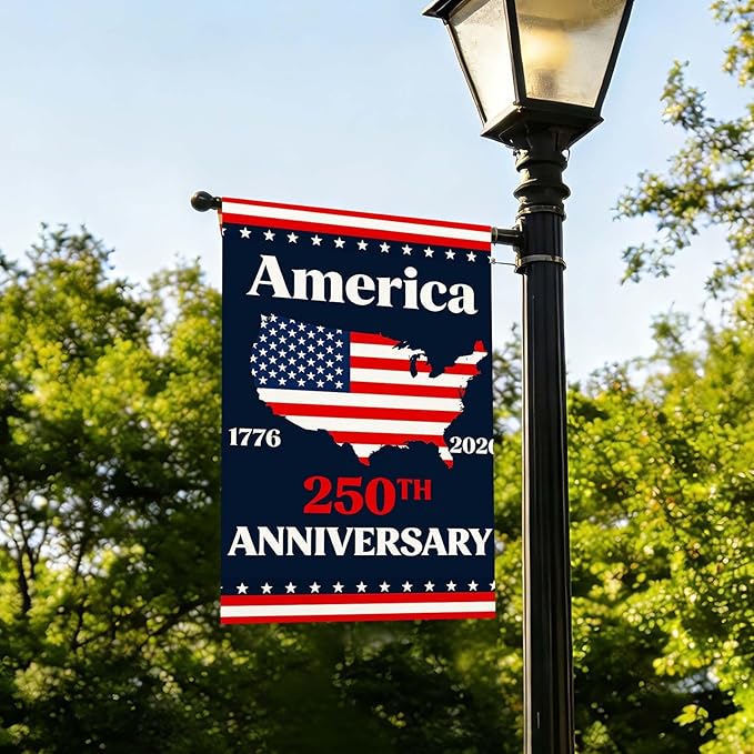 250 Anniversary USA Garden Flag, Double Sided Waterproof Patriotic America Map Flag 1776–2026, Outdoor Yard Decor 12x18