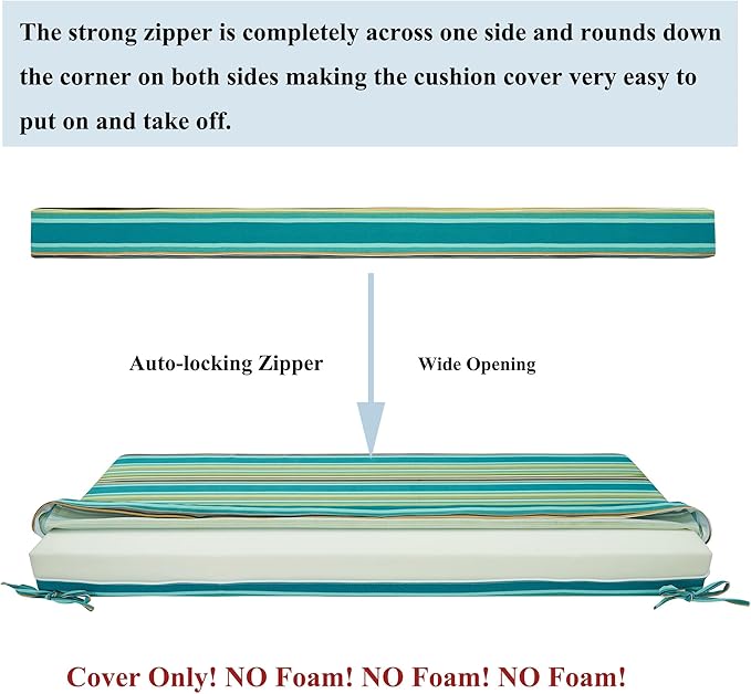 FUNHOME Outdoor Bench Cushion Covers,45" x 18" x 3", No Insert! Patio Bench Cushion Covers for Outdoor Furniture,Water Resistant Patio Loveseat Cushion Covers 1 Pack, Green Stripe(Covers ONLY)