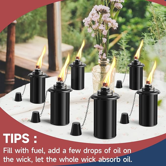 Citronella Torches Set of 4, 16 oz Garden Torches for Outside, 3-Prong Grounded Stake Outdoor Torches, 58 inch Outdoor Decorative Lantern, Black