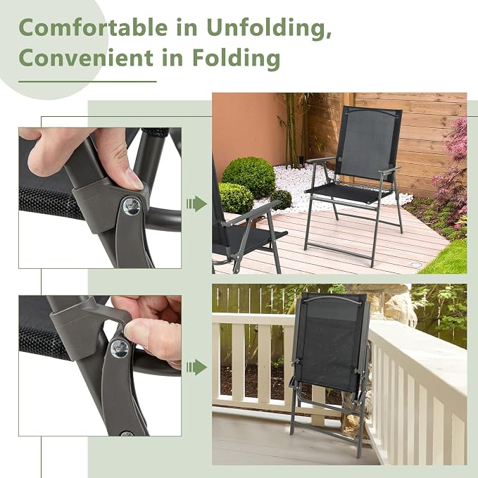Tangkula 5 Pieces Foldable Outdoor Dining Set for 4, Patio Large Rectangular Metal Dining Table & 4 Patio Folding Chairs, Outdoor Table and Chairs Furniture Set for Backyard Garden Deck