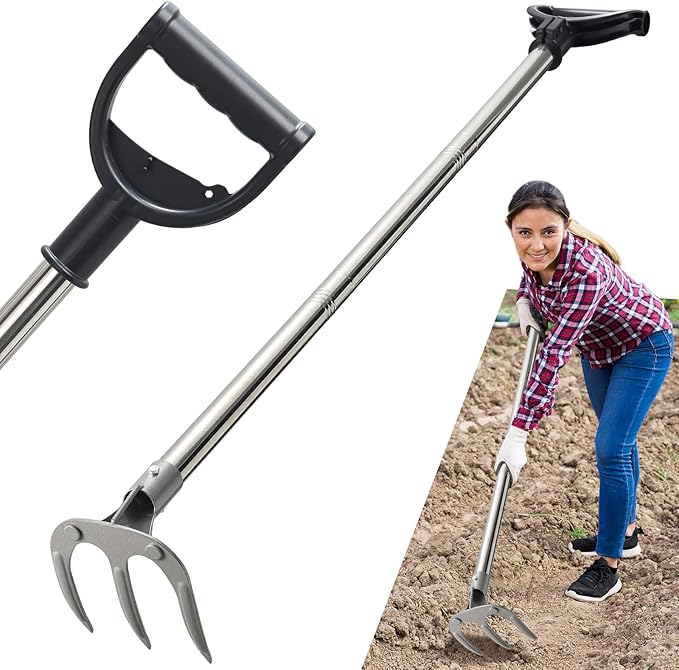 Garden Hand Cultivator Rake: Long Handle Hoe Garden Tool with Ergonomic D Grip, Heavy Duty Iron 3-Tine Tiller Rakes for Gardening,Cultivating, Planting, Digging, Weeding