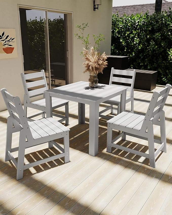 GREENVINES Patio-Chair | Outdoor Dining Chairs Set of 2 | HDPE Plastic | Armless |All Weather | for Backyard Deck Poolside Garden | White