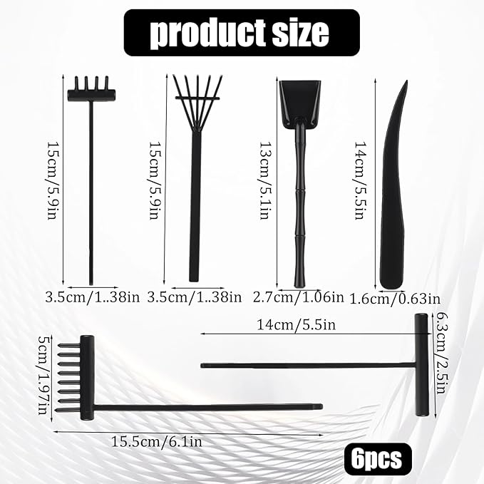 6 Pcs Mini Zen Garden Rake Tools, Sand Zen Garden Accessories Plastic Desktop Zen Gardening Kit Meditation Accessories for Home Office Desk Gift Decoration