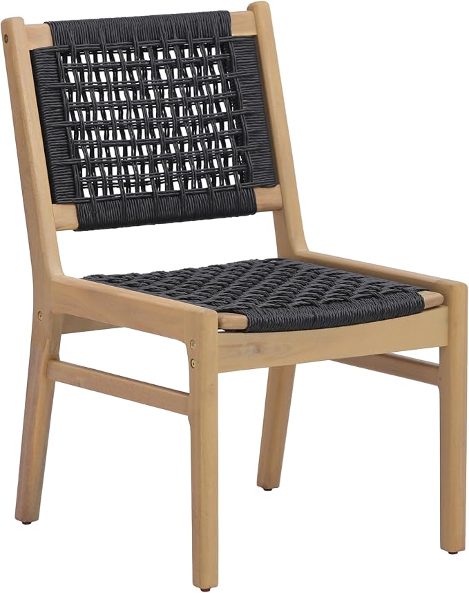 Christopher Knight Home Chuse Acacia Wood Dining Table Set for 6, Solid Wood Outdoor Dining Set for 6, 7 Piece Oval Patio Dining Table and Chair Set with Wicker Seat & Back, Black + Light Teak