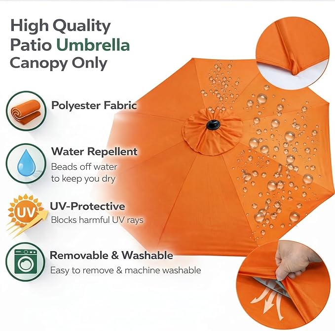 Sfmora 9ft Patio Umbrella Replacement Canopy for 8 Ribs, Outdoor Umbrella Canopy ONLY, Market Umbrella Top, Water-Resistant & UV-Protective