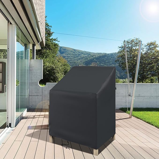 STARTWO Stackable Patio Chair Covers,Waterproof Outdoor Lawn Furniture Cover for for 4-6 Stackable Dining Chairs, 25"Lx25"Wx47"H,Black