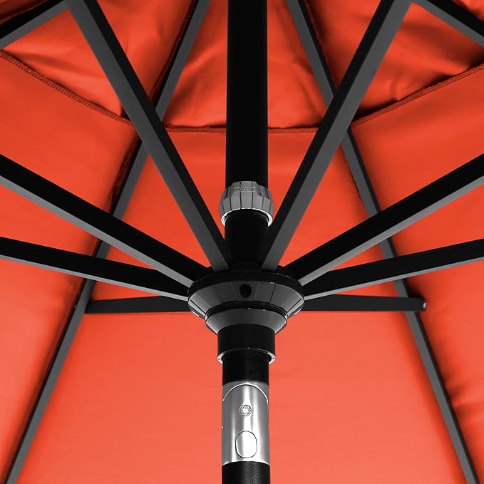 California Umbrella 5-Year-Non-Fading, 9Ft Premium Patio Umbrella, Hand-Crank, Button-Tilt, Black Frame, Solution Dyed Sunset Fabric