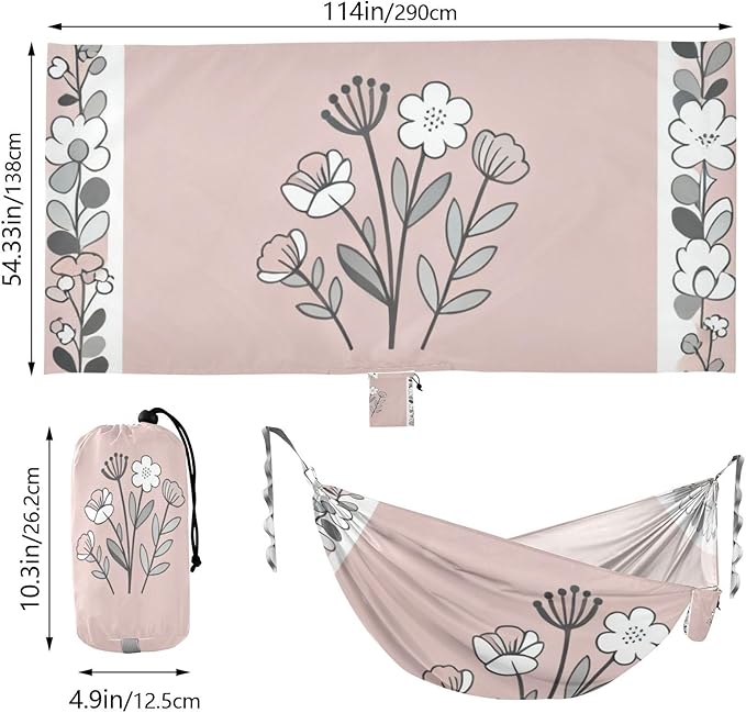 Floral Frame Hammocks with Hanging Rope Tree Hammock for Outside Patio Backyard Poolside