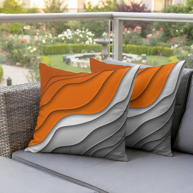 Abstract Beach Outdoor Pillow Covers Set of 2 Aesthetic Grey to Orange Gradient Waterproof Throw Pillow Cover Decorative Cushion Cases for Patio Porch Garden 26X26 Inch