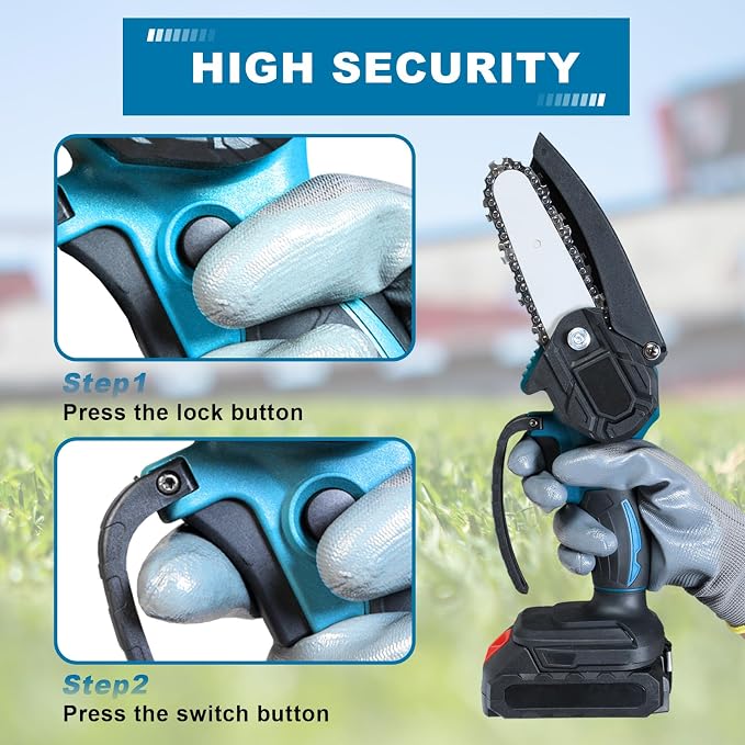 BIG RED ACP01R Torin 4" Mini Cordless Chainsaw: Portable Electric (Battery Powered) Handheld Chainsaw for Wood Cutting, Garden Pruning, Tree Pruning and Shrub Pruning, Blue