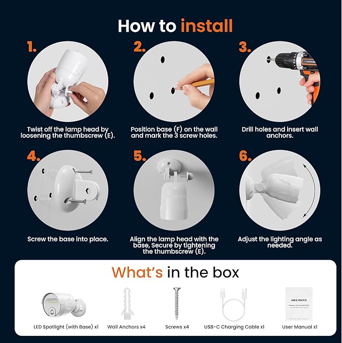 Battery Operated Motion Sensor Light Outdoor, 4000mAh Rechargeable 600 Lumen Battery Powered Spotlight Outdoor Waterproof for Porch, Garage, House(2 Pack)(Non-Solar)