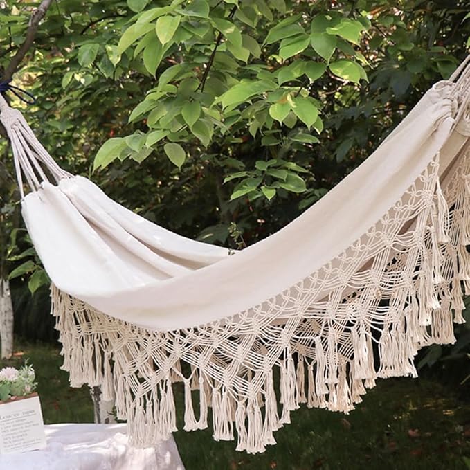 Double Macrame Hammock Swing Bed for 2 Person Beach Yard Bedroom Patio