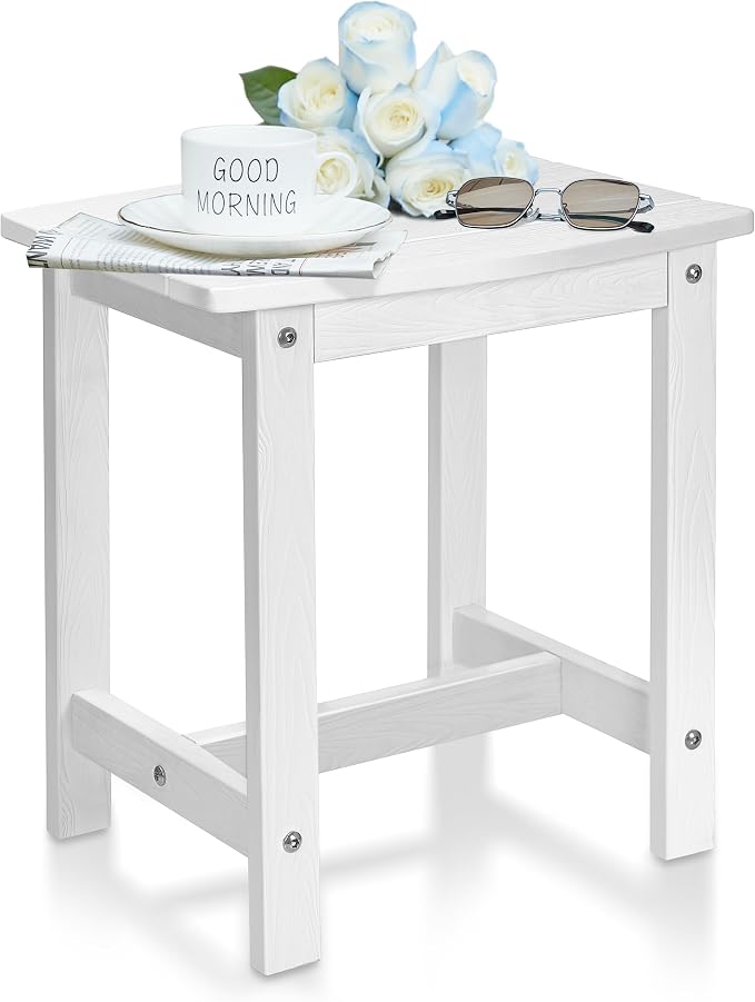 Y&M Outdoor Side Table, HIPS Adirondack Small Single Table, Waterproof Square Outside Table, Balcony Modern End Tables for Patio, Pool, Beach, Porch, Deck, Indoor or Outdoor Use, White