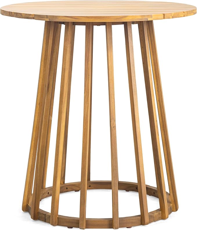 Christopher Knight Home Fenton Patio Garden Rustic Acacia Wood Dining Table, Outdoor Round Top Bistro Table, Outside Coffee Table, Sturdy and Weather-Resistant, Porch/Backyard/Balcony, Teak Finish