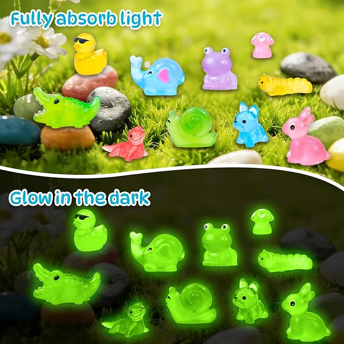 120 Pcs Luminous Mini Resin Animal Figures Glow in the Dark Small Little Tiny Ducks Animal Miniature Figurines for Crafts Fairy Garden Accessories Micro Landscape Decoration