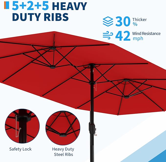 Double-Sided Patio Market Umbrella, 15Ft Large Outdoor Umbrella with Base Included, Double-Topped Outdoor Umbrellas for Poolside Lawn Backyard