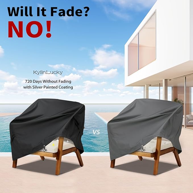 KylinLucky 2-Pack Patio Chair Covers 30"x27"x36", Waterproof Outdoor Dining Chair Covers with Security Straps & Air Vents, All-Weather Black