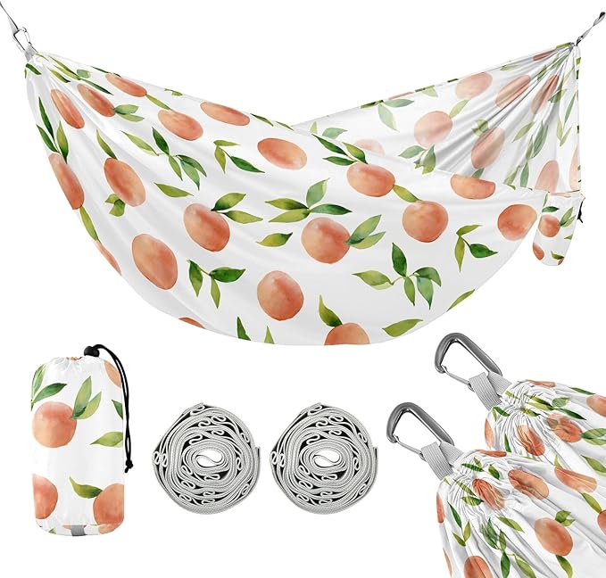 Camping Hammock Outdoor Hammocks for Outside Peaches Leaves Beach Trees Portable Lightweight with Pockets Tree Straps Indoor