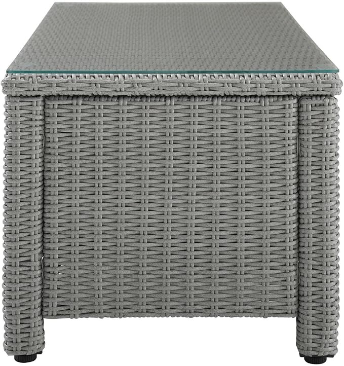 HomeStock Gothic Glamour Outdoor Wicker Coffee Table Gray, Tempered Glass Table Top, Adjustable Levelers on Legs, 17.75" H x 40" L x 21" D