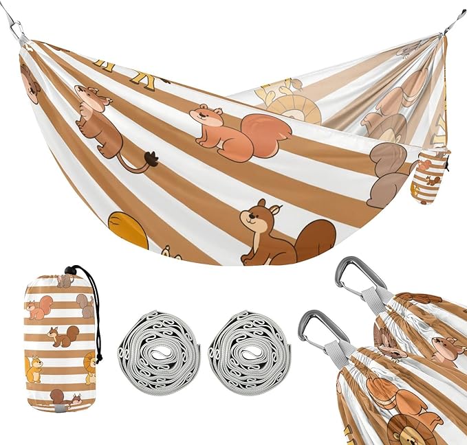 Brown White Striped Animal Lion 330lb Capacity Outdoor Hammock with Tree Straps Hanging Hammock for Outside Patio Backyard Poolside macas mexicanas de Patio para Adulto