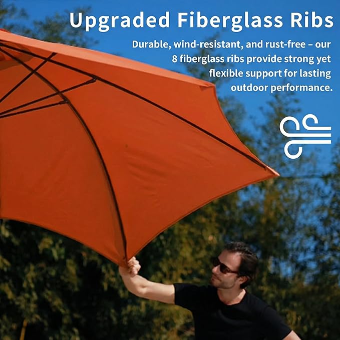10FT Patio Umbrella Outdoor Market Umbrella with Crank and Tilt, 8 Flexible Fiberglass Ribs, UV-Resistant Waterproof Canopy for Patio, Deck, Garden, Backyard, Terracotta