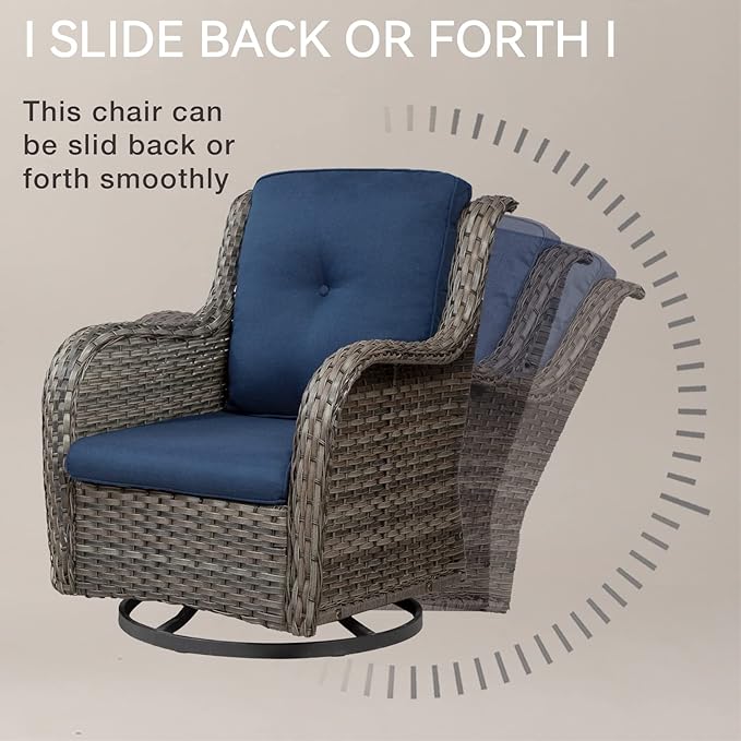 Outdoor Swivel Rocker Wicker Chair, High Back Swivel Patio Chairs Wicker Furniture, 1PC Rattan Swivel Rocking Chair with OIefin Cushions(Mixed Grey/Dark Blue)