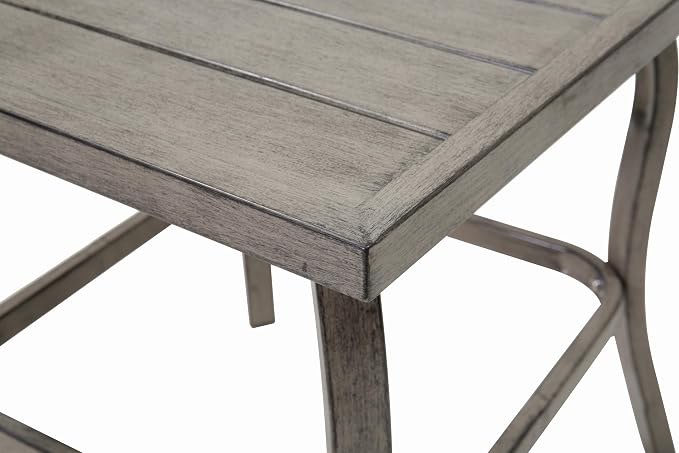 Side Coffee End Accent Patio Garden Outdoor Indoor Iron Square Metal Table, Powder Coated Finish, Painted Slatted Top, Curved Legs, Living Room Bedroom Balcony Entryway Furniture Decor (Grey)