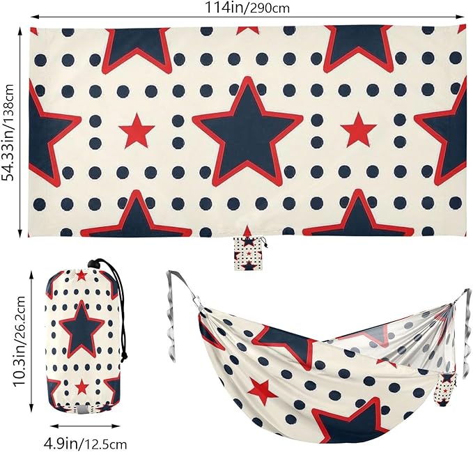Wine Red Stars Dot Dark Blue 330lb Capacity Hammocks with Tree Straps Portable Hammock for Camping Travel Accessories hamaca con soporte para adultos