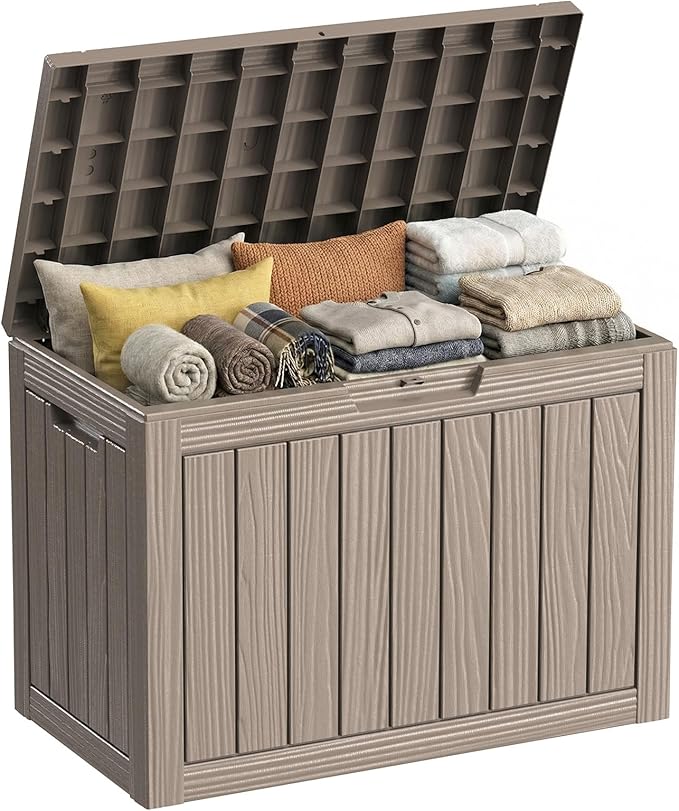 ROJIK Outdoor Storage Box, 55 Gallon Waterproof Deck Box, Weatherproof Resin Outside Storage Bin for Patio Furniture, Garden Tools, Pool Accessories, Cushion, Grey